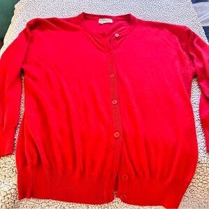 Red Women's Sweater, could be men’s or women’s very adaptive, bold color, button